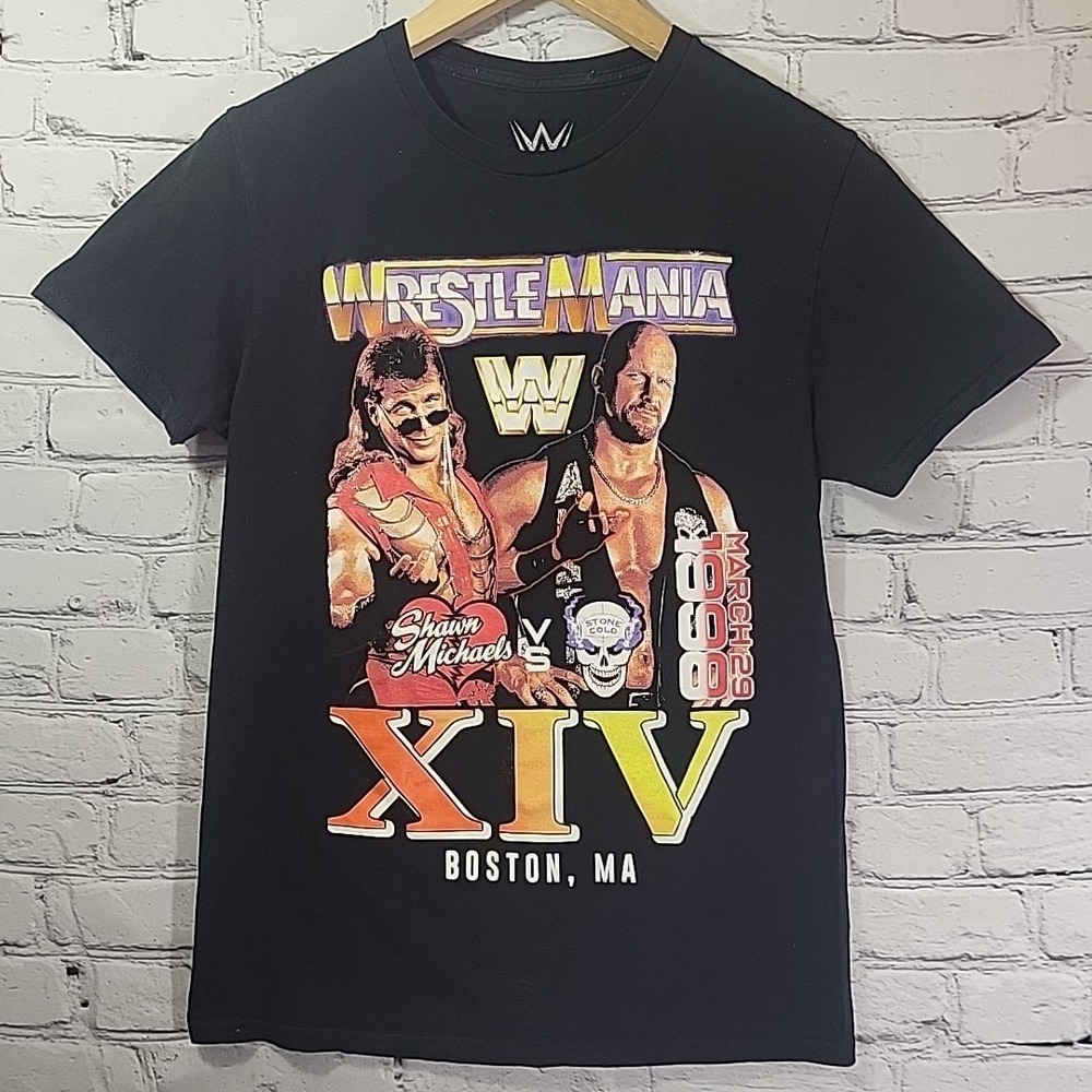 WWE Wrestlemania XIV T-Shirt Shawn Michaels Stone Cold Steve Austin Sz S Boston‎